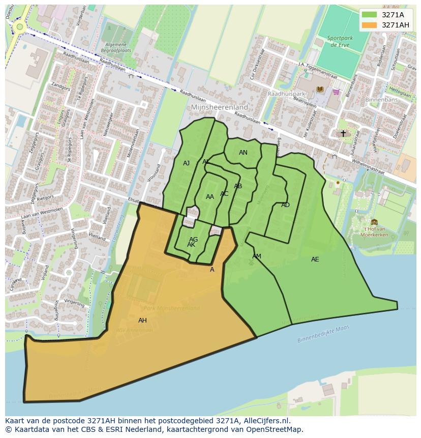 Afbeelding van het postcodegebied 3271 AH op de kaart.