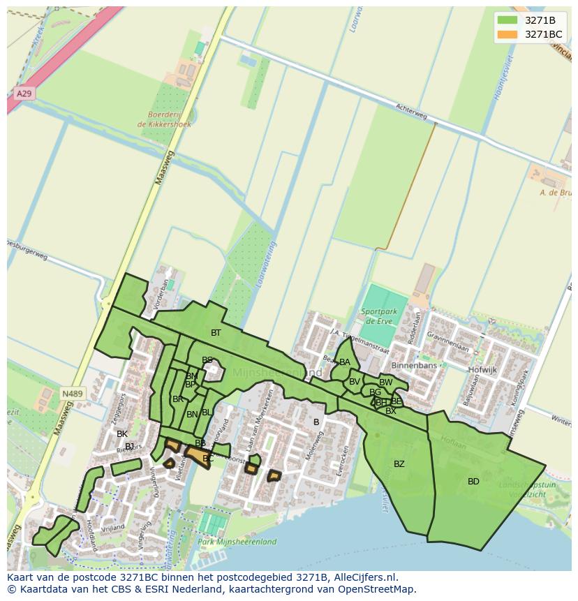 Afbeelding van het postcodegebied 3271 BC op de kaart.