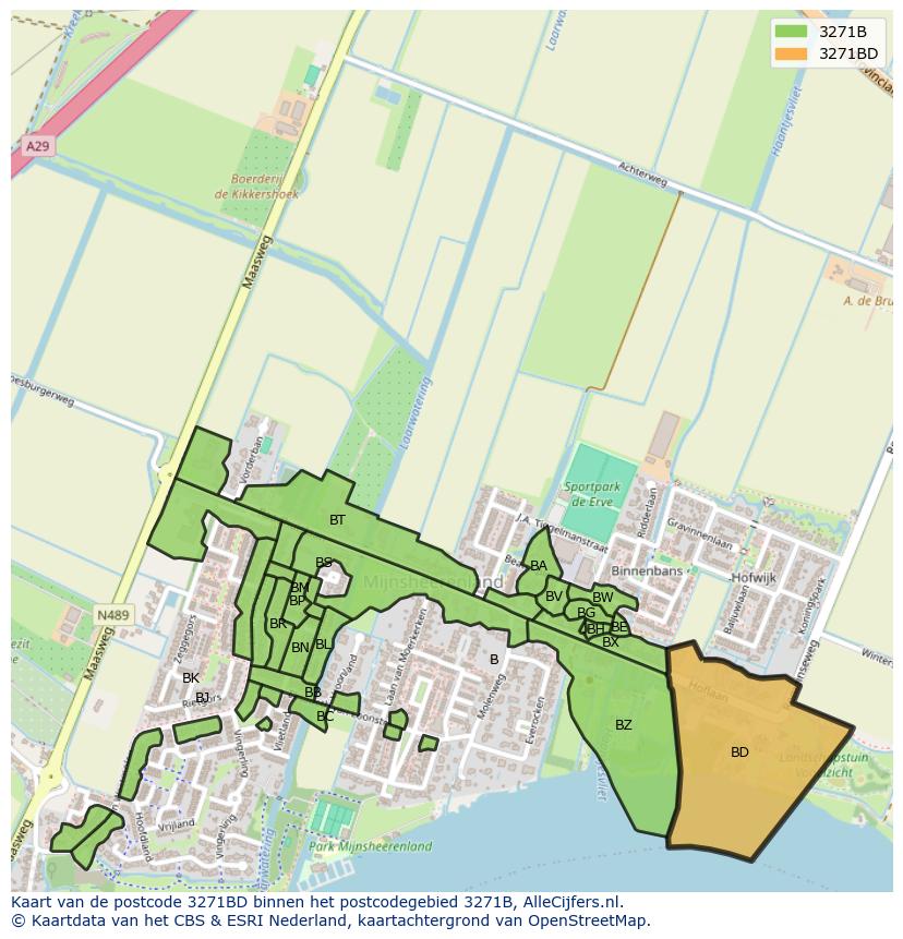 Afbeelding van het postcodegebied 3271 BD op de kaart.