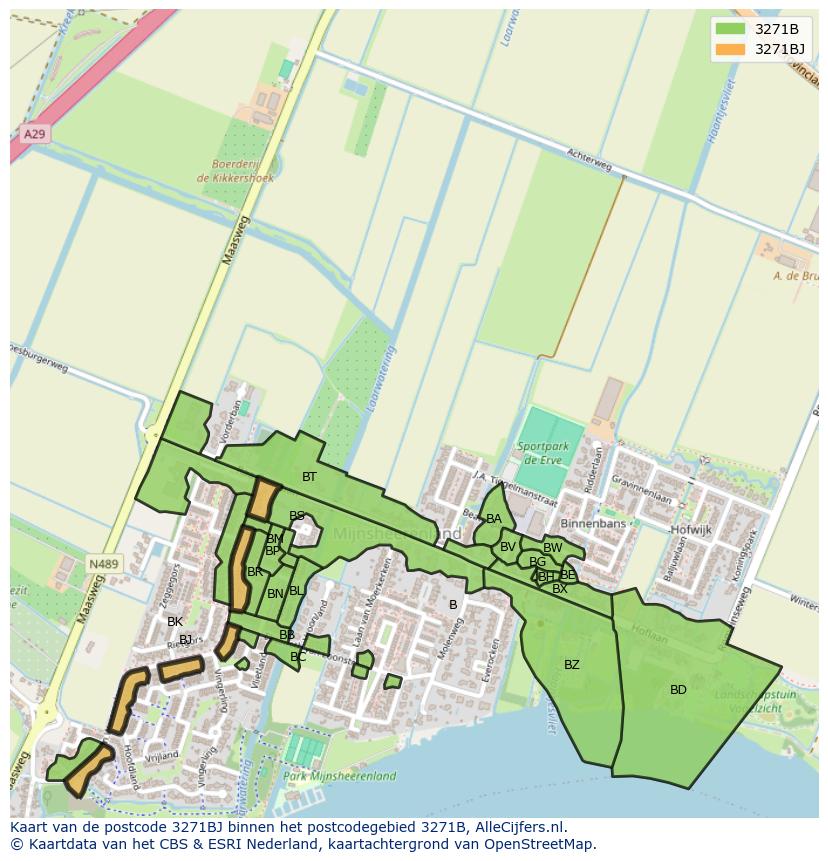 Afbeelding van het postcodegebied 3271 BJ op de kaart.