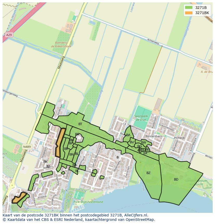 Afbeelding van het postcodegebied 3271 BK op de kaart.