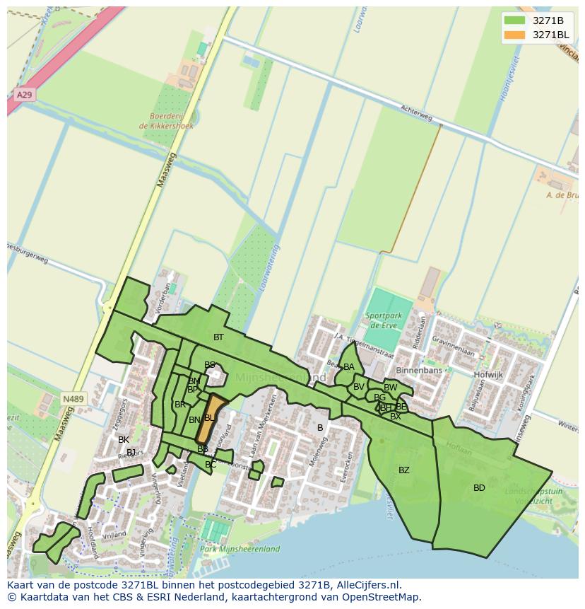 Afbeelding van het postcodegebied 3271 BL op de kaart.