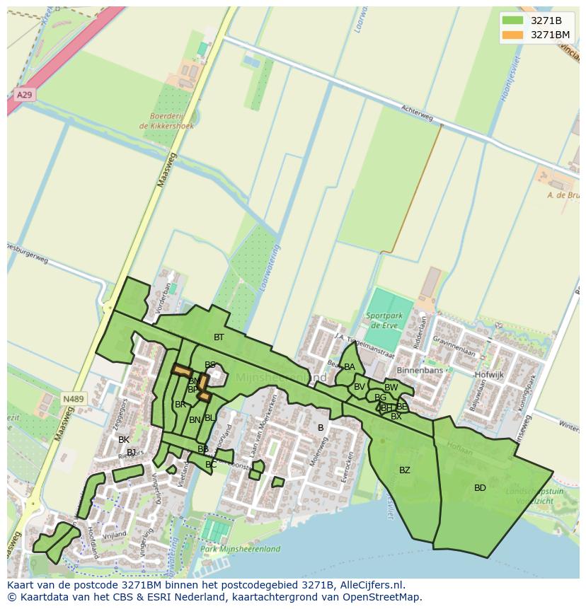 Afbeelding van het postcodegebied 3271 BM op de kaart.