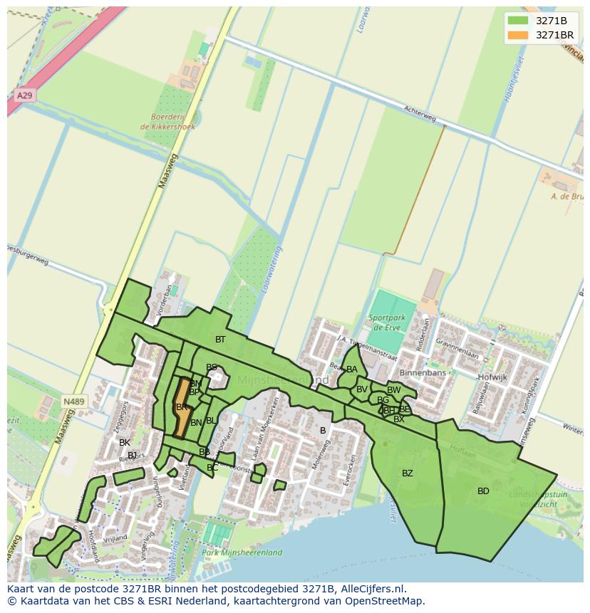 Afbeelding van het postcodegebied 3271 BR op de kaart.