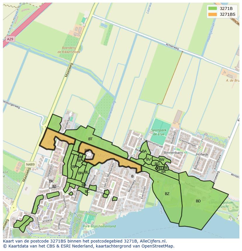 Afbeelding van het postcodegebied 3271 BS op de kaart.