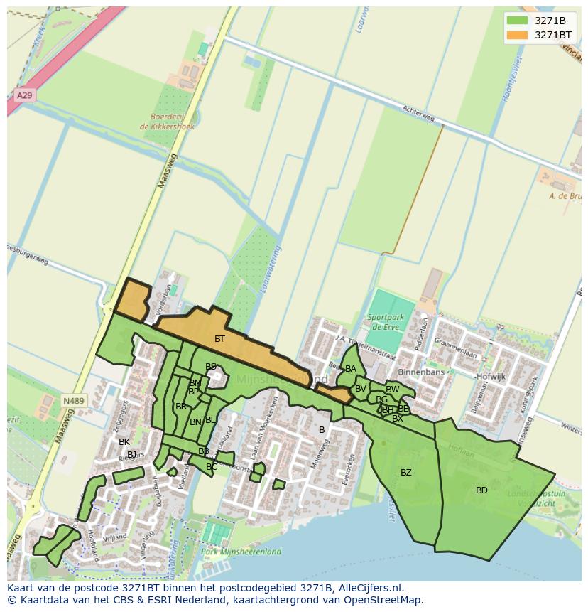 Afbeelding van het postcodegebied 3271 BT op de kaart.