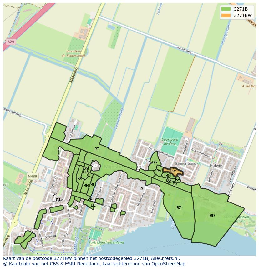 Afbeelding van het postcodegebied 3271 BW op de kaart.