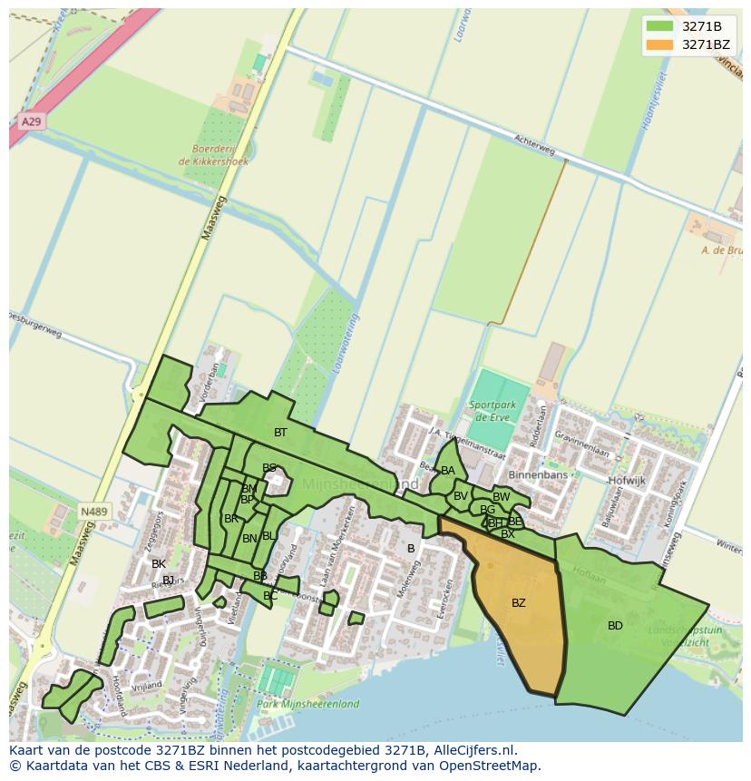 Afbeelding van het postcodegebied 3271 BZ op de kaart.