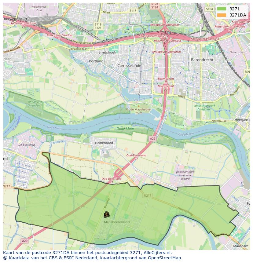 Afbeelding van het postcodegebied 3271 DA op de kaart.