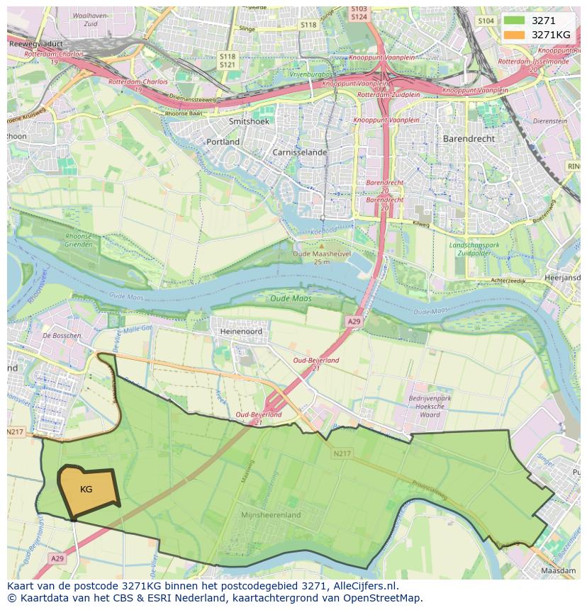 Afbeelding van het postcodegebied 3271 KG op de kaart.