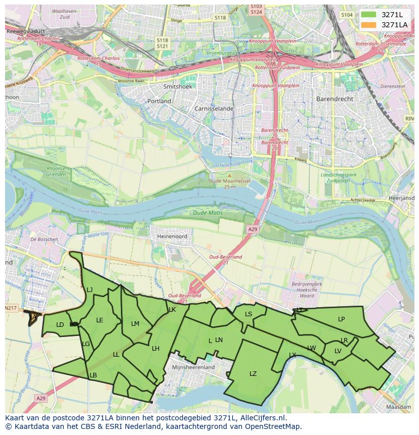 Afbeelding van het postcodegebied 3271 LA op de kaart.