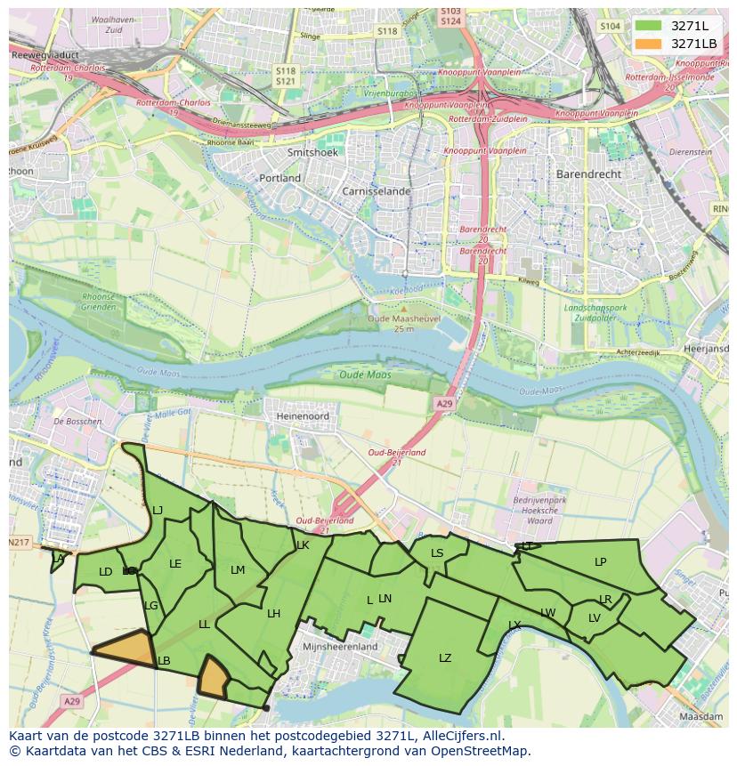 Afbeelding van het postcodegebied 3271 LB op de kaart.