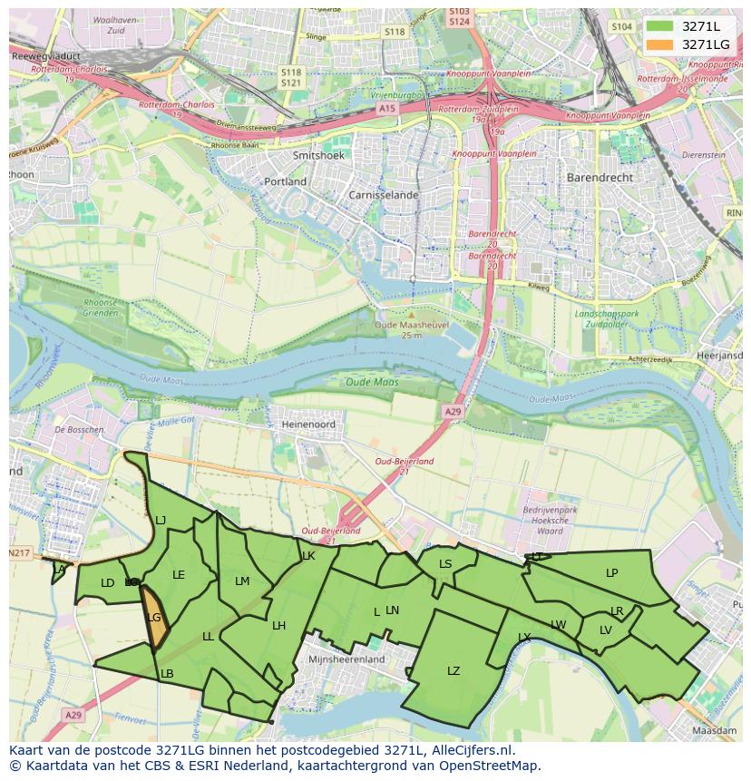 Afbeelding van het postcodegebied 3271 LG op de kaart.