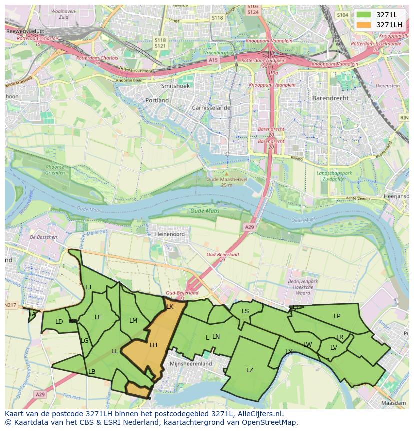 Afbeelding van het postcodegebied 3271 LH op de kaart.