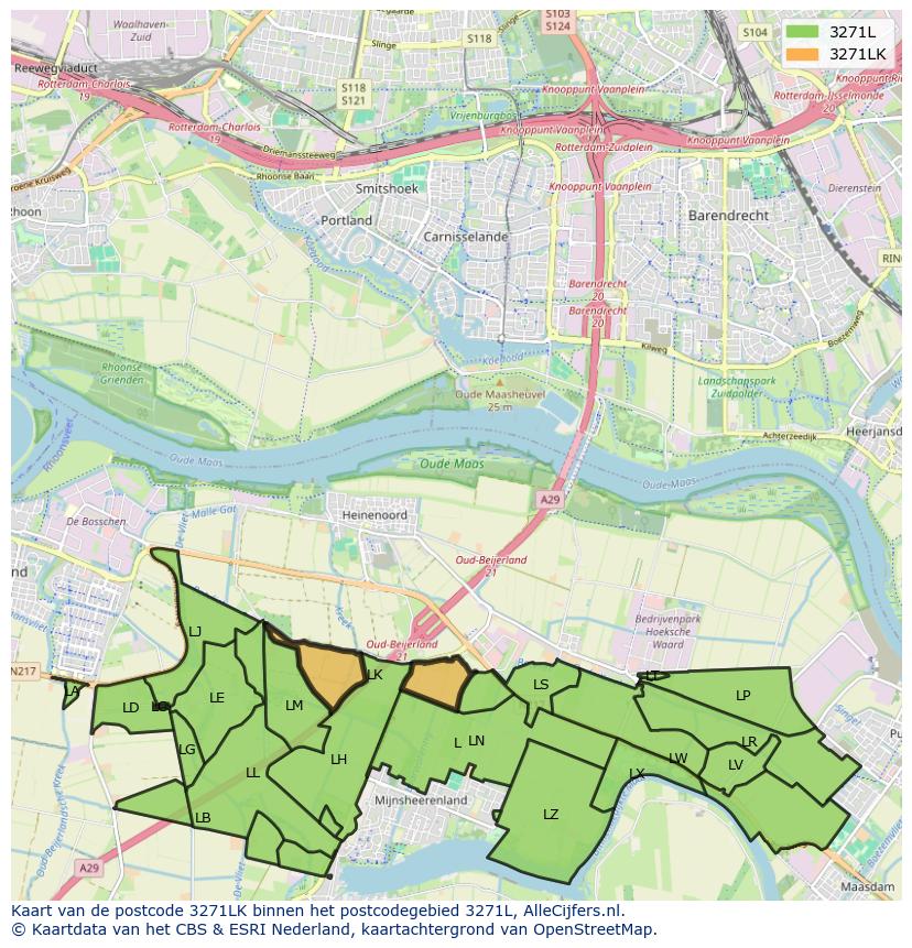 Afbeelding van het postcodegebied 3271 LK op de kaart.