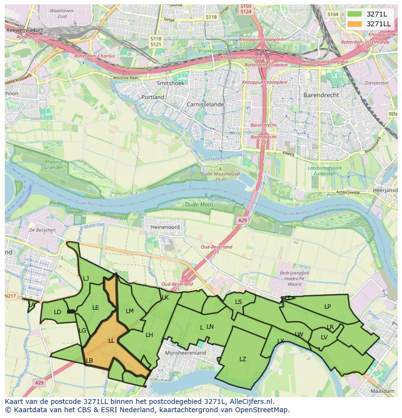 Afbeelding van het postcodegebied 3271 LL op de kaart.