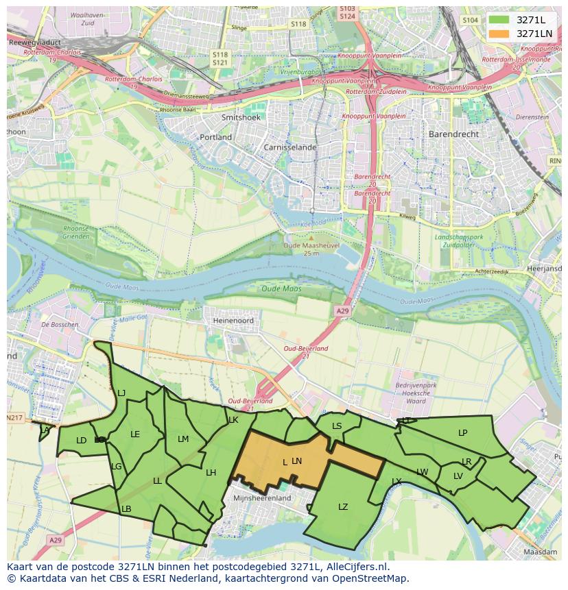 Afbeelding van het postcodegebied 3271 LN op de kaart.