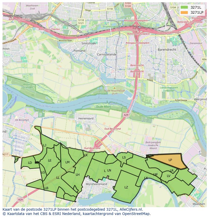 Afbeelding van het postcodegebied 3271 LP op de kaart.