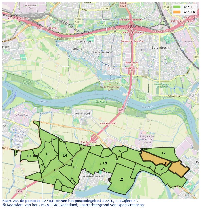 Afbeelding van het postcodegebied 3271 LR op de kaart.