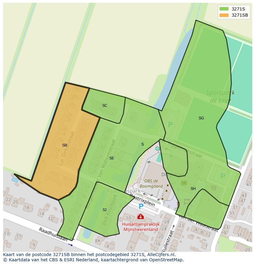 Afbeelding van het postcodegebied 3271 SB op de kaart.