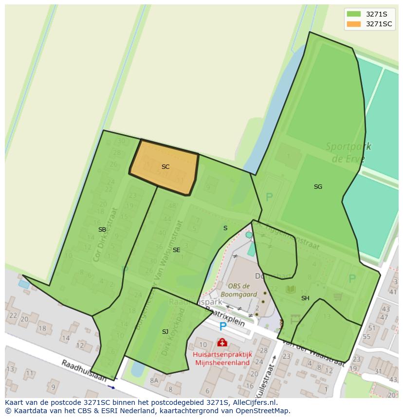 Afbeelding van het postcodegebied 3271 SC op de kaart.