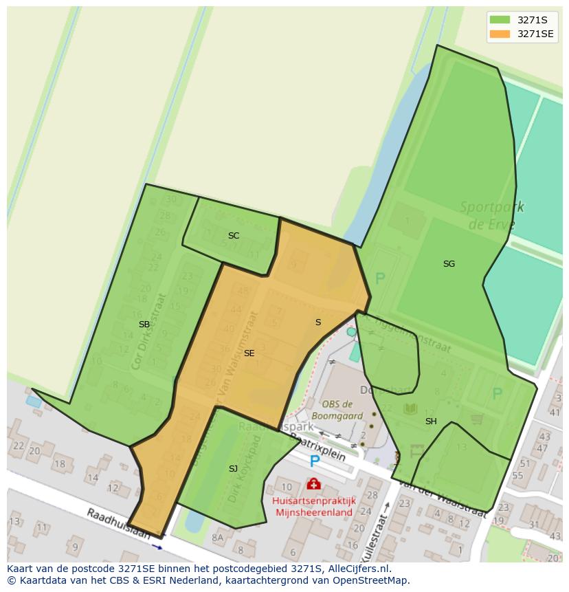 Afbeelding van het postcodegebied 3271 SE op de kaart.