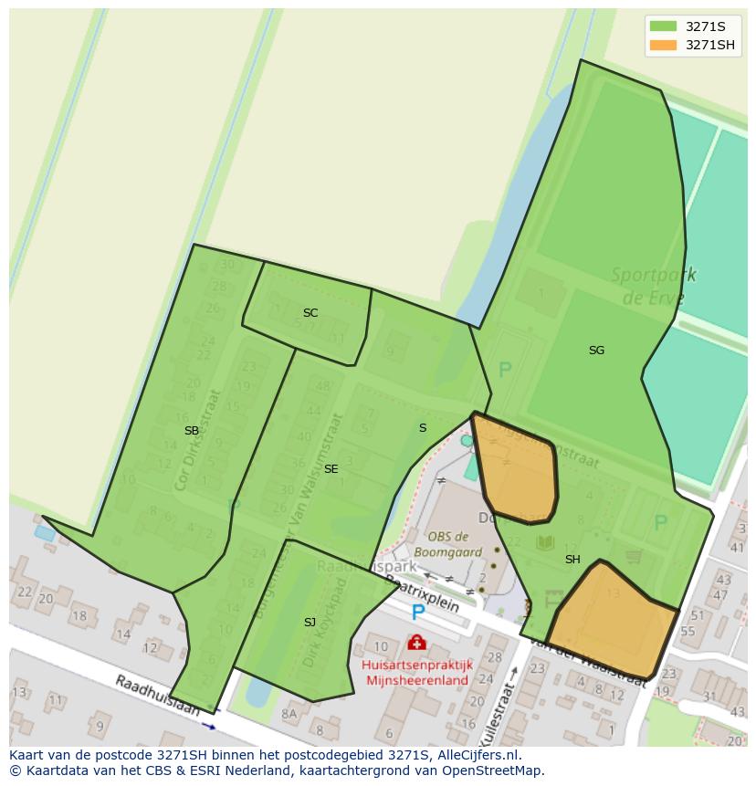 Afbeelding van het postcodegebied 3271 SH op de kaart.