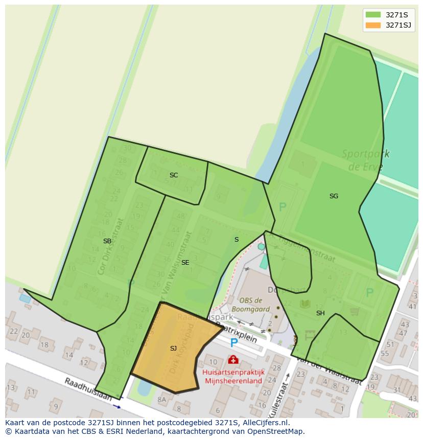 Afbeelding van het postcodegebied 3271 SJ op de kaart.