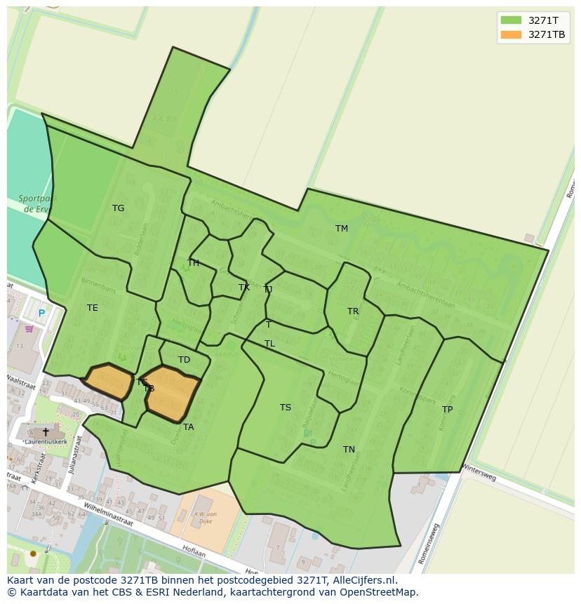 Afbeelding van het postcodegebied 3271 TB op de kaart.