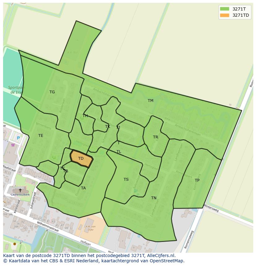 Afbeelding van het postcodegebied 3271 TD op de kaart.