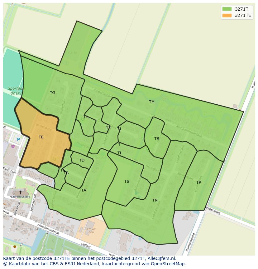 Afbeelding van het postcodegebied 3271 TE op de kaart.