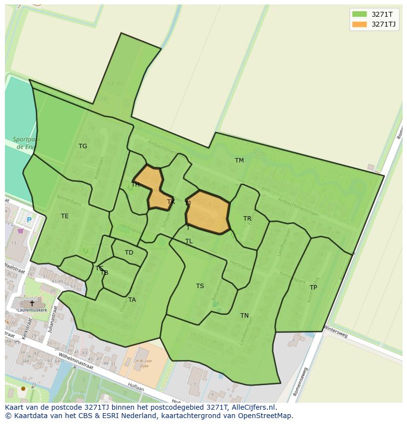 Afbeelding van het postcodegebied 3271 TJ op de kaart.