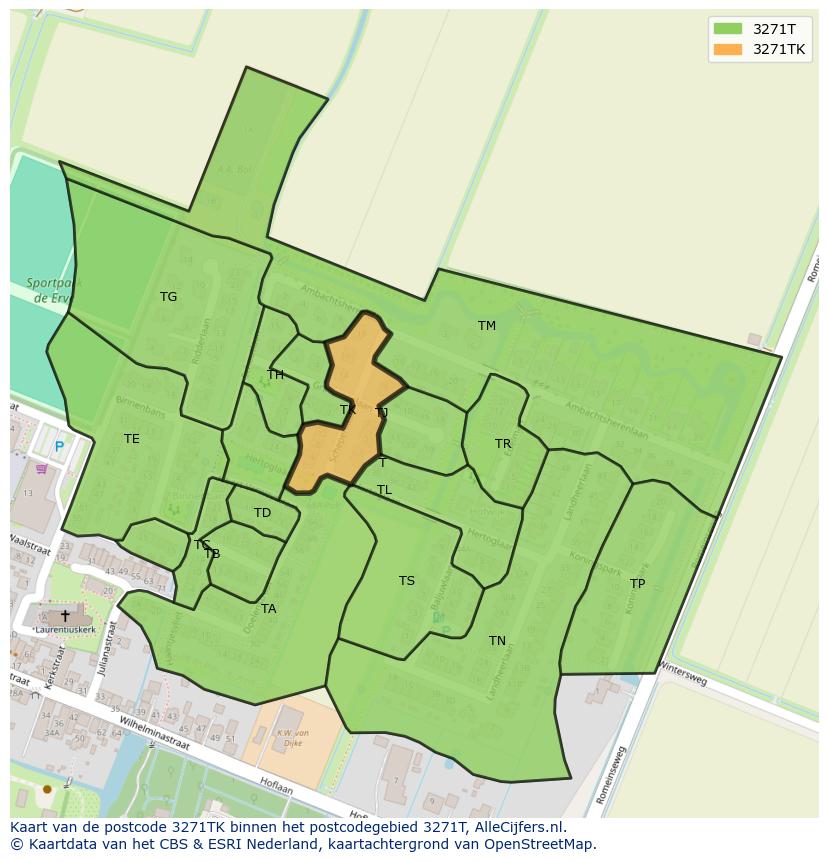 Afbeelding van het postcodegebied 3271 TK op de kaart.