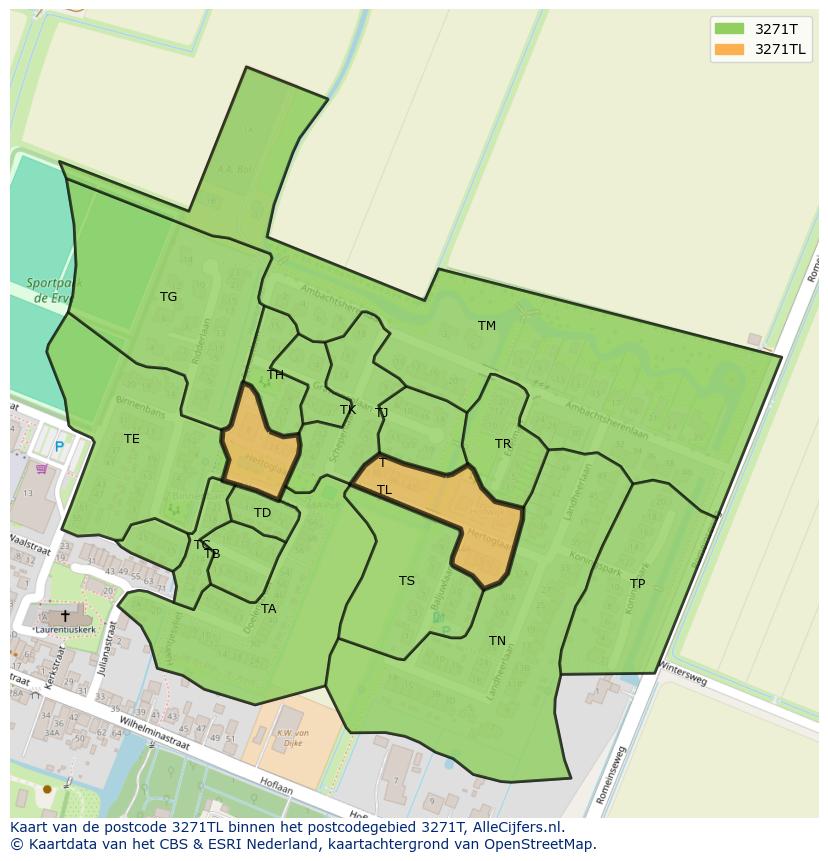Afbeelding van het postcodegebied 3271 TL op de kaart.