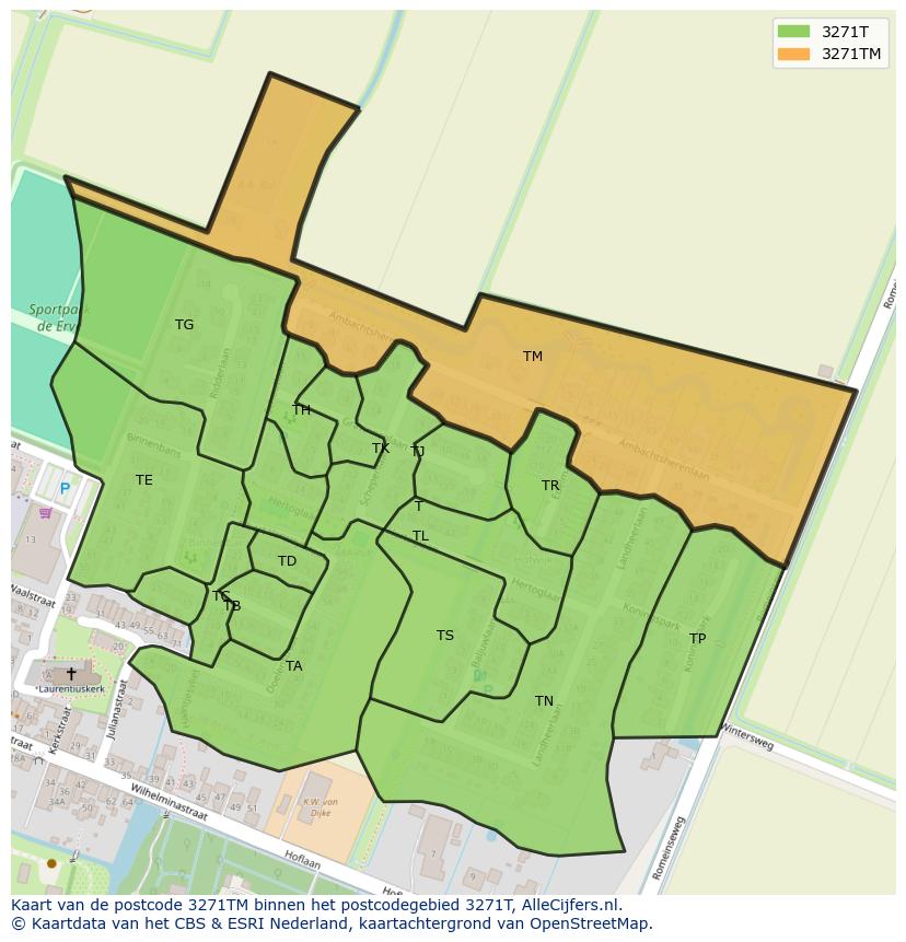 Afbeelding van het postcodegebied 3271 TM op de kaart.
