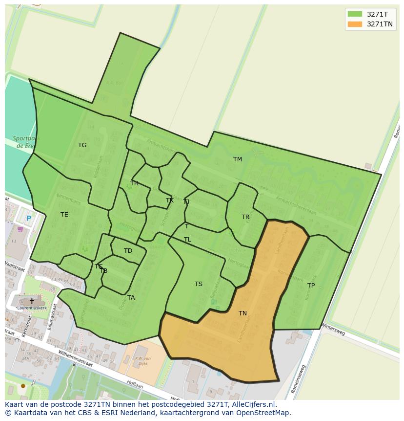 Afbeelding van het postcodegebied 3271 TN op de kaart.