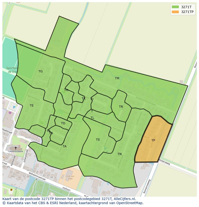 Afbeelding van het postcodegebied 3271 TP op de kaart.