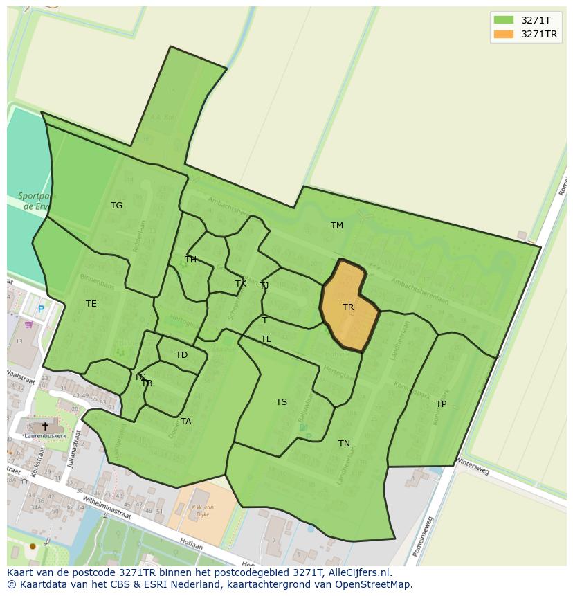 Afbeelding van het postcodegebied 3271 TR op de kaart.