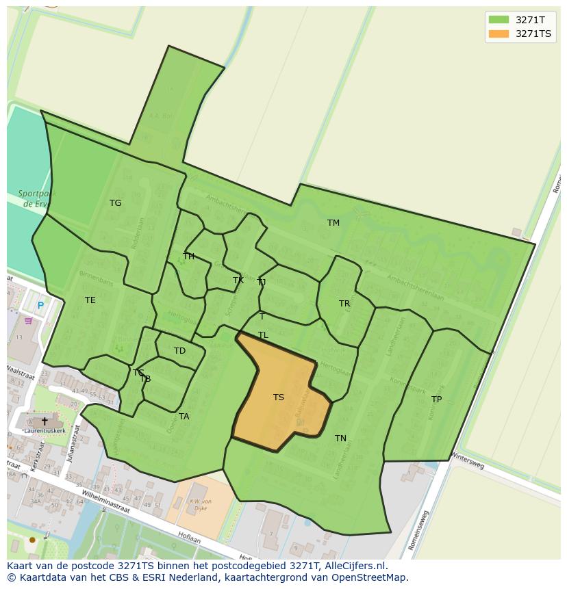 Afbeelding van het postcodegebied 3271 TS op de kaart.