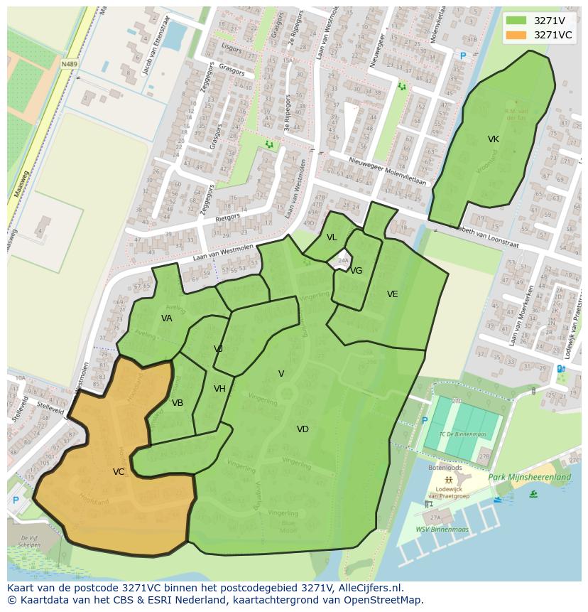 Afbeelding van het postcodegebied 3271 VC op de kaart.