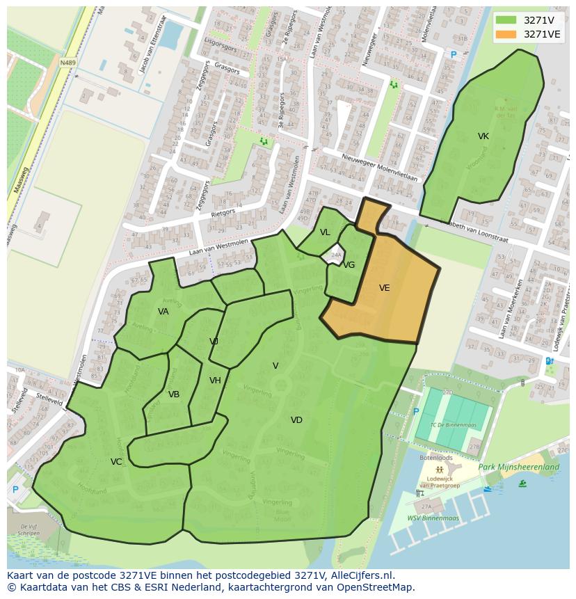 Afbeelding van het postcodegebied 3271 VE op de kaart.