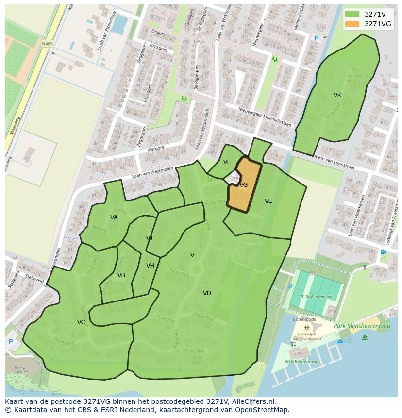 Afbeelding van het postcodegebied 3271 VG op de kaart.