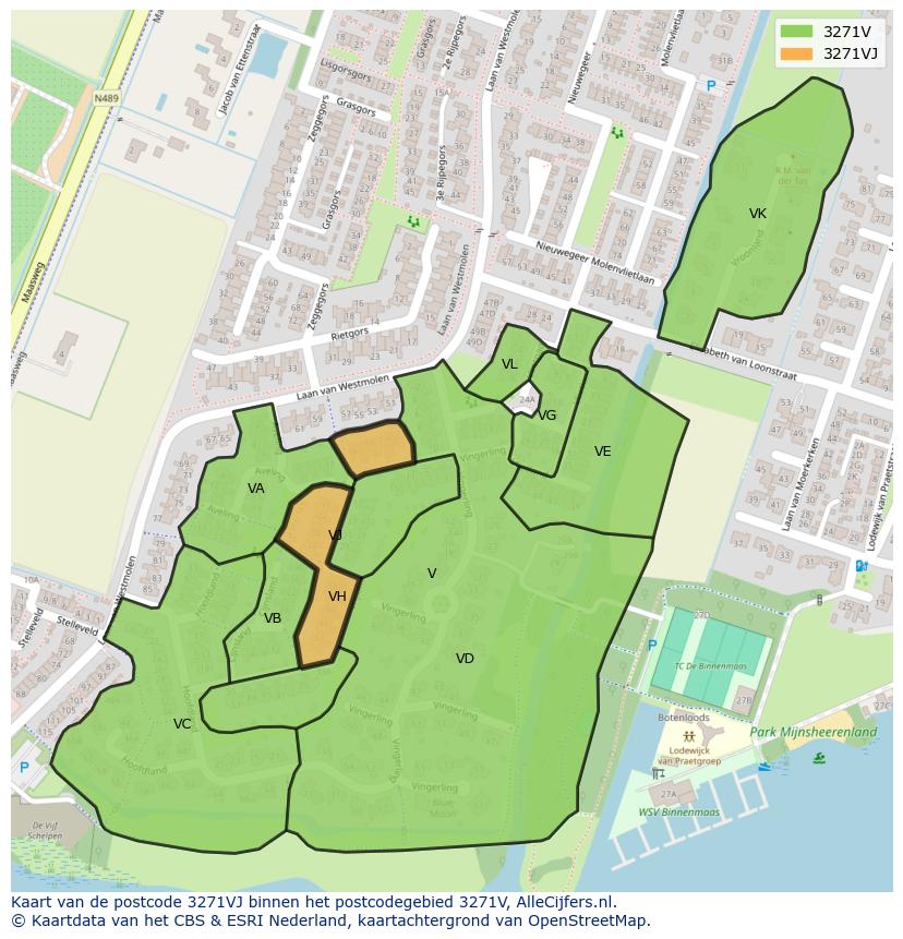 Afbeelding van het postcodegebied 3271 VJ op de kaart.