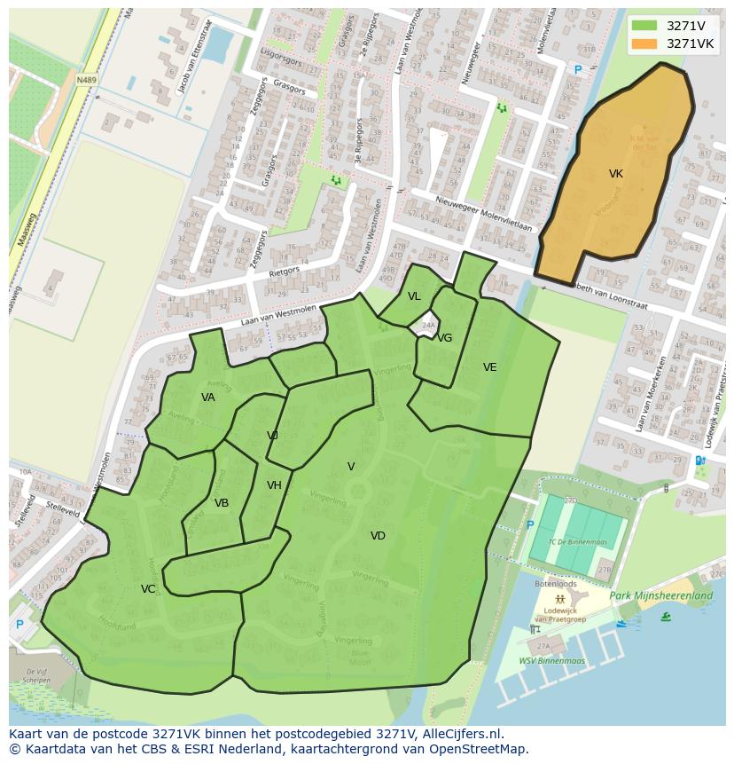 Afbeelding van het postcodegebied 3271 VK op de kaart.