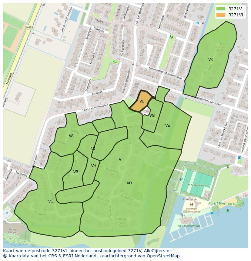 Afbeelding van het postcodegebied 3271 VL op de kaart.