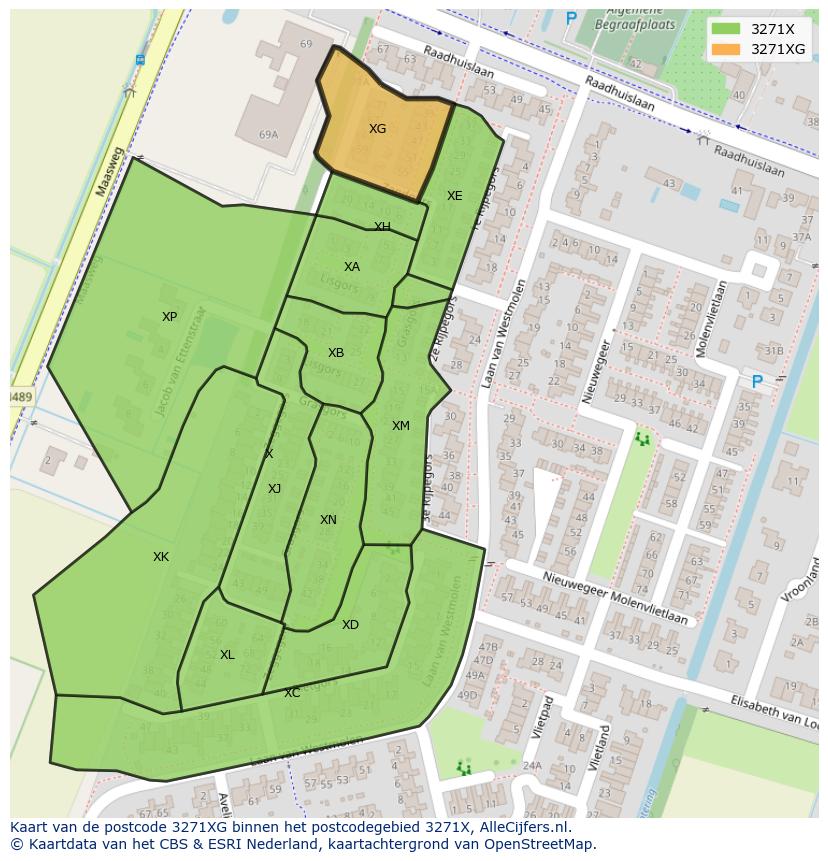 Afbeelding van het postcodegebied 3271 XG op de kaart.