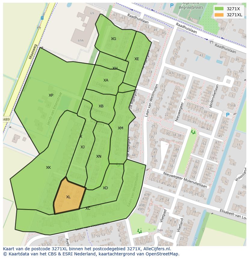 Afbeelding van het postcodegebied 3271 XL op de kaart.