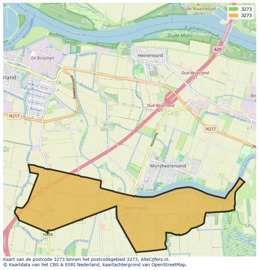 Afbeelding van het postcodegebied 3273 op de kaart.