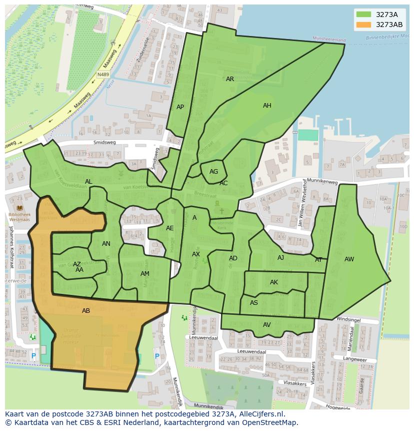 Afbeelding van het postcodegebied 3273 AB op de kaart.