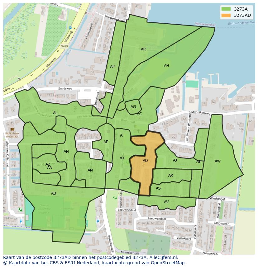 Afbeelding van het postcodegebied 3273 AD op de kaart.